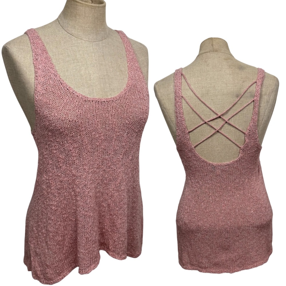 Y2K American‎ Eagle S Pink Crochet Knit Top Criss Cross Coastal Rom Com Coquette